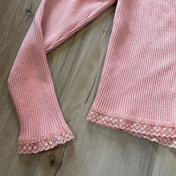 For Love & Lemon Women’s Medium Nina Pink Long Sleeve Knit Cardigan Sweater - Picture 5 of 10